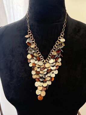 Chico's Multi-Tone Metallic and Brown Disc Bib Necklace
